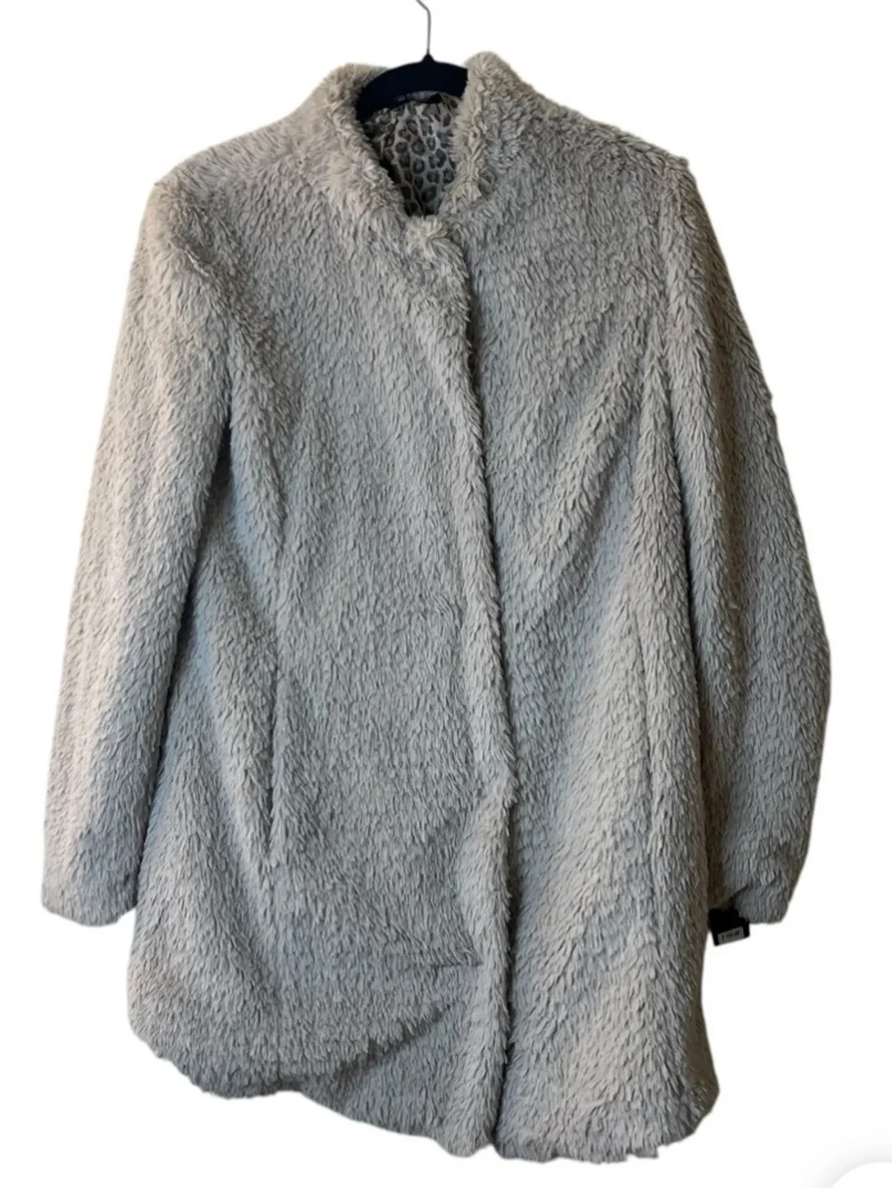 Kenneth Cole Cozy Faux Teddy Coat in Light Gray Sz S